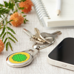 Lime Green Flower Ribbon by Kenneth Yoncich Keychain