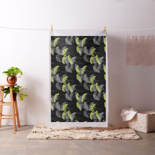 Lime Green Flowers in the Night Fabric