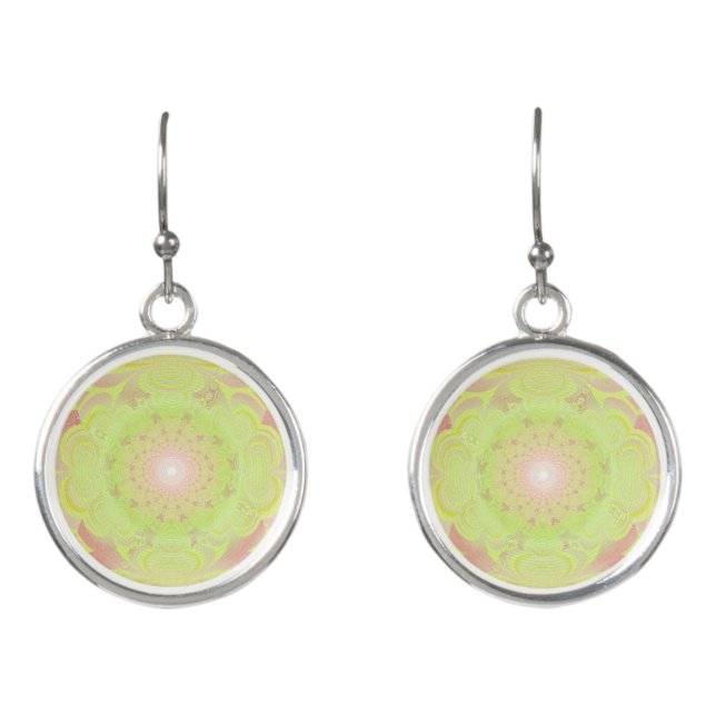 Lime Green Fractal Art Design Earrings (Front)