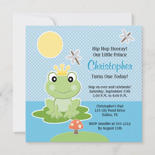 Lime Green Frog Prince Birthday Invitations