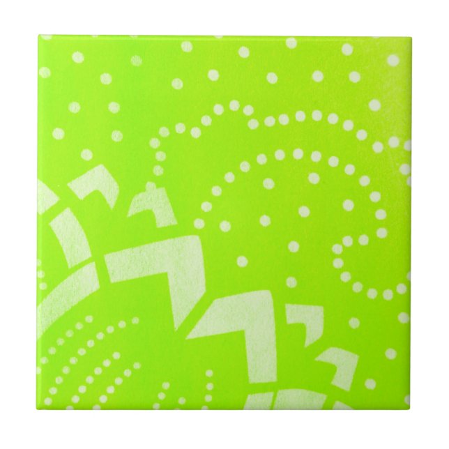 Lime Green geomentric dot stripe graphic pattern Tile (Front)