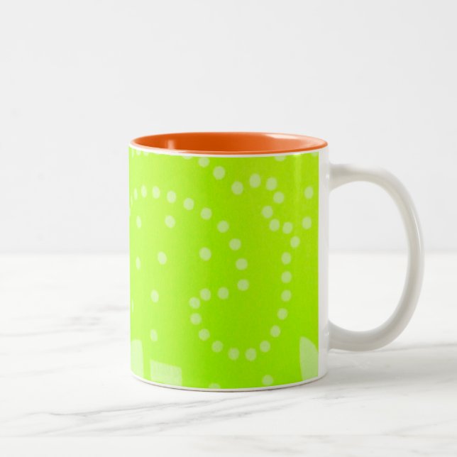 Lime Green geomentric dot stripe graphic pattern Two-Tone Coffee Mug (Right)