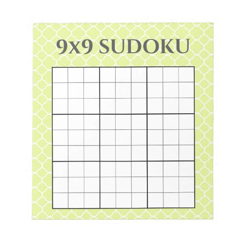 Lime Green Geometric 9x9 Sudoku Grid Template Notepad