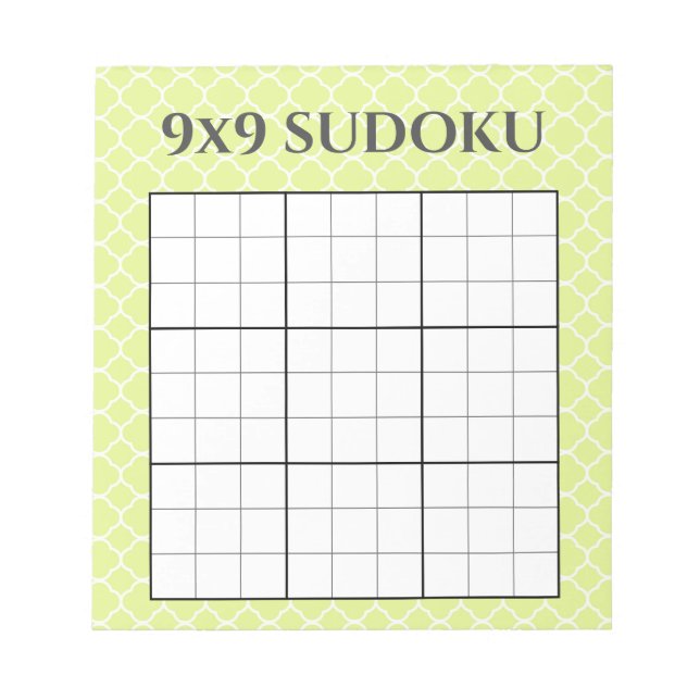 Lime Green Geometric 9x9 Sudoku Grid Template Notepad (Front)