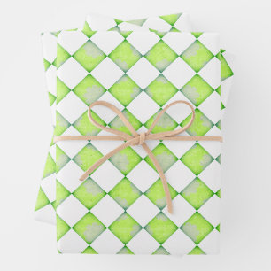 Lime Green Geometric Diamond Pattern Wrapping Paper Sheets