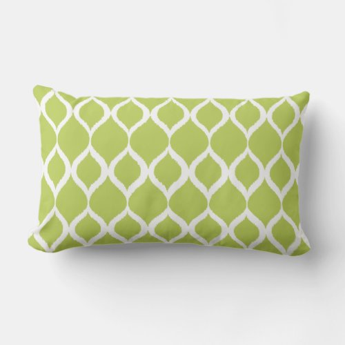 Lime Green Geometric Ikat Tribal Print Pattern Lumbar Pillow