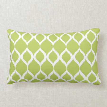 Lime Green Geometric Ikat Tribal Print Pattern Lumbar Pillow
