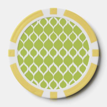 Lime Green Geometric Ikat Tribal Print Pattern Poker Chips by SharonaCreations at Zazzle