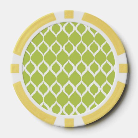Lime Green Geometric Ikat Tribal Print Pattern Poker Chips