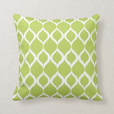 Lime Green Geometric Ikat Tribal Print Pattern Throw Pillow