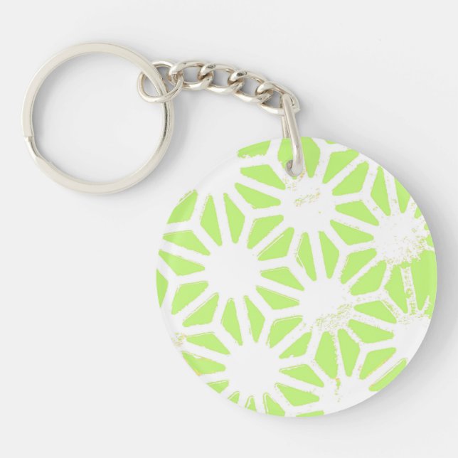 Lime green geometric pattern keychain (Front)