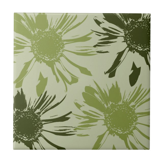 Lime Green Gerbera Flowers Ceramic Tile (Front)
