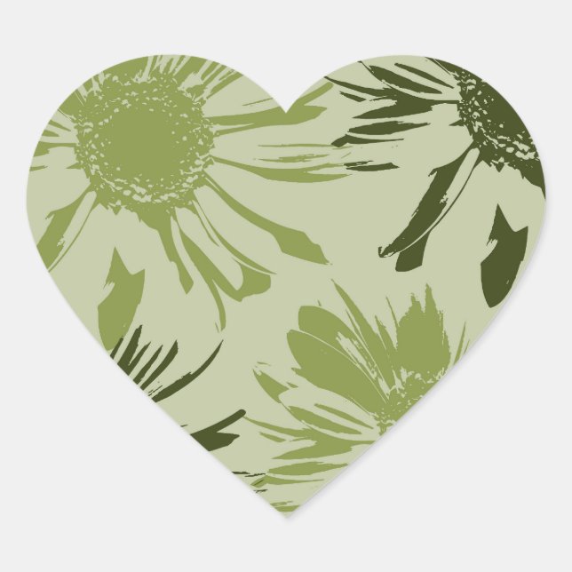 Lime Green Gerbera Flowers Heart Sticker (Front)