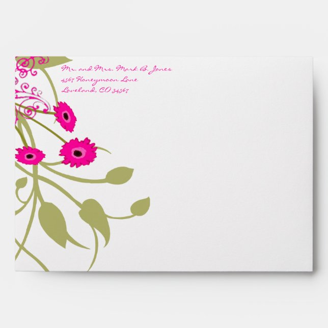Lime Green Gerbers Flowers Wedding Envelopes (Front)
