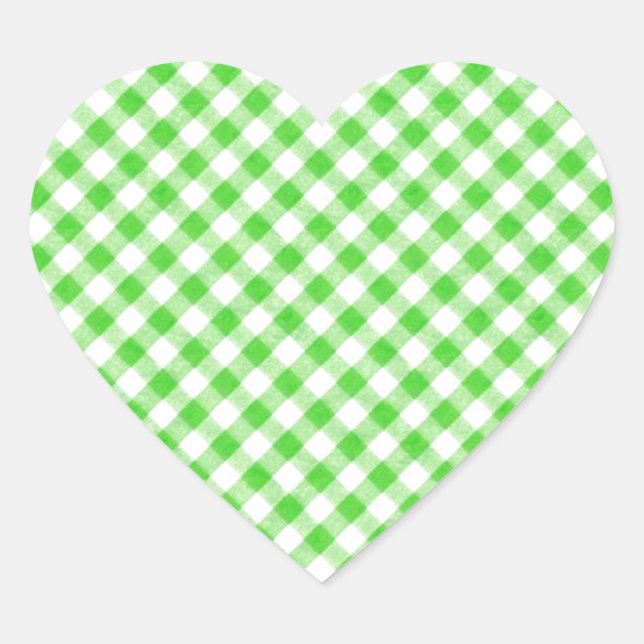 Lime Green Gingham Checkered Patern Heart Sticker (Front)