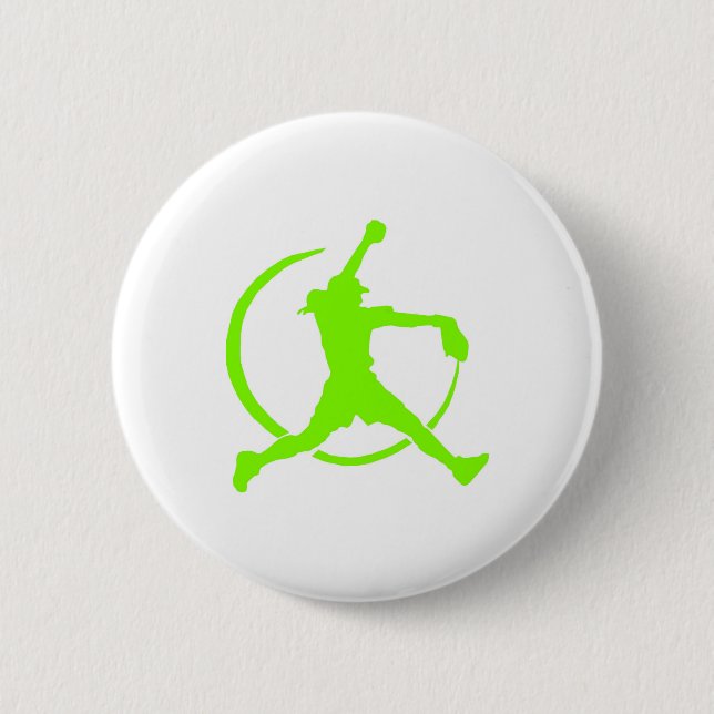 Lime Green Girl's"FAST PITCH SOFTBALL" image Pinback Button (Front)