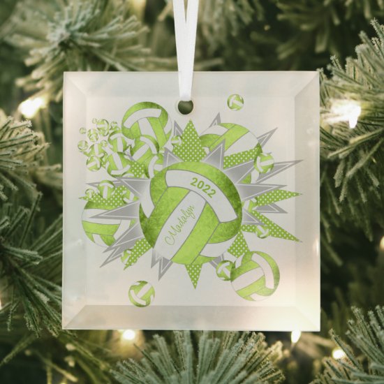 lime green girly volleyballs and stars ornament