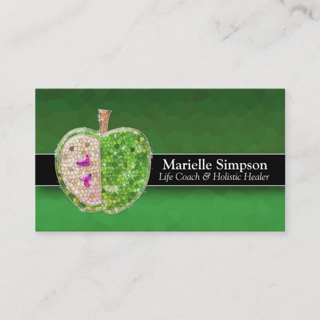 Lime Green Glitter Apple Holistic Healer Nutrition Business Card (Front)