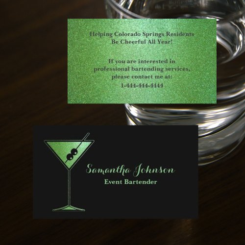 Lime Green Glitter Event Bartender Business Card