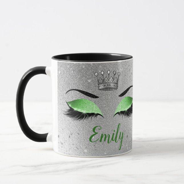 Lime Green Glitter Eyes Monogram Mug (Left)
