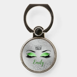 Lime Green Glitter Eyes Monogram Phone Ring Stand