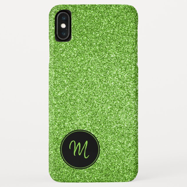 Lime Green Glitter Monogram Minimalist Sparkly Case-Mate iPhone Case (Back)