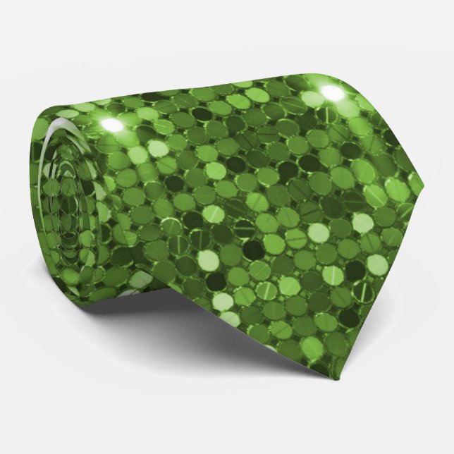 Lime Green Glitter Sparkle Disco Sequin Neck Tie (Rolled)