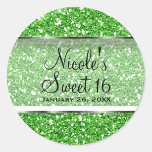 Lime Green Glitter Sweet 16 Custom Party Favor Classic Round Sticker