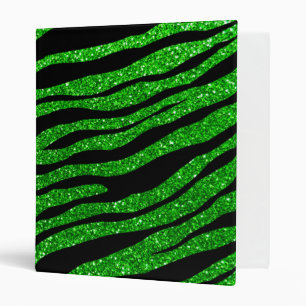 Lime green glitter tiger stripes 3 ring binder