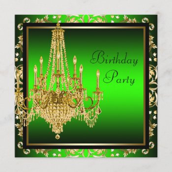 Lime Green Gold Damask Chandelier Birthday Party Invitation by Champagne_N_Caviar at Zazzle