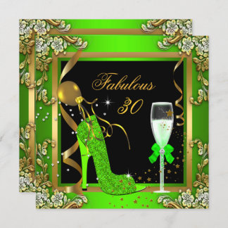 Lime Green Gold Fabulous 30 Birthday Party Invitation