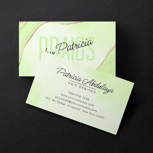 Lime Green Gold Glitter Agate Hair Braider Business Card