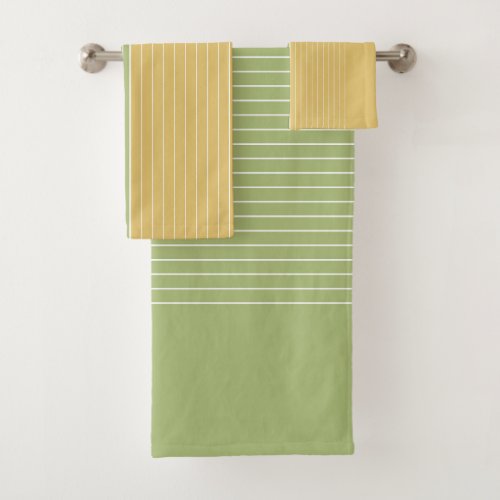 Lime Green Golden Stripes Bath Towel Set