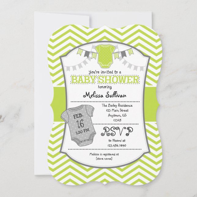Lime Green Gray Chevron Baby Shower Invitation (Front)