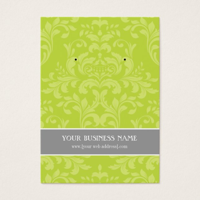 Lime Green Gray Damask Custom Earring Card (Front)