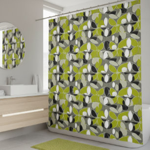 Lime Green Gray mid-Century Modern Print Shower Curtain