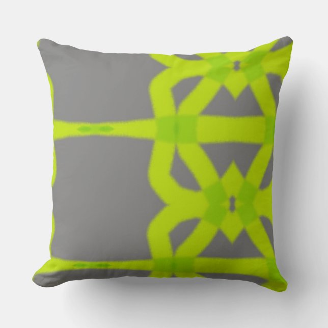Lime Green Gray Modern Abstract Custom Cotton Sofa Throw Pillow (Front)