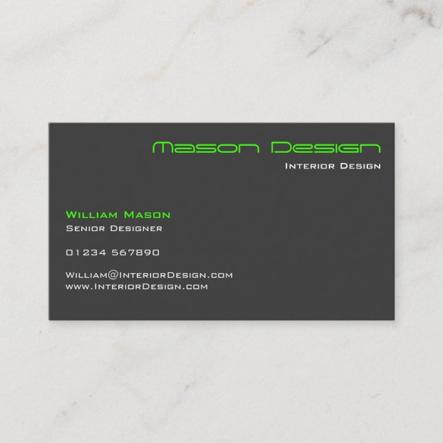 Lime Green Gray Modern Minimalistic Business Card (Front)