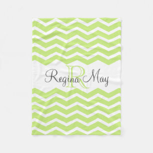 Lime Green Gray Monogram Name Keepsake Chevron Fleece Blanket