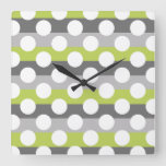 Lime Green Gray White Modern Polka Dot Pattern Square Wall Clock at Zazzle