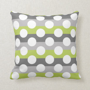 Lime Green Gray White Modern Polka Dot Pattern Throw Pillow