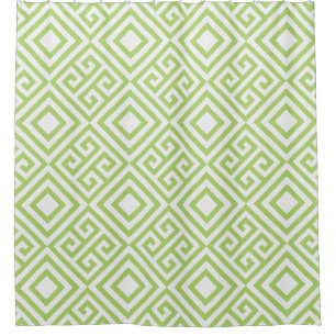 Lime Green Greek Key and Diamond Geometric Pattern Shower Curtain