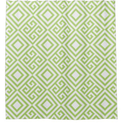 Lime Green Greek Key and Diamond Geometric Pattern Shower Curtain