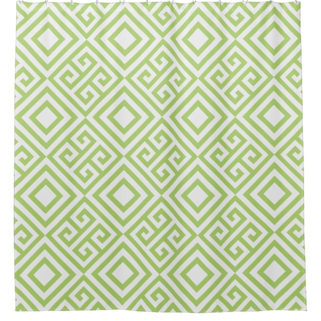 Lime Green Greek Key and Diamond Geometric Pattern Shower Curtain (Front)
