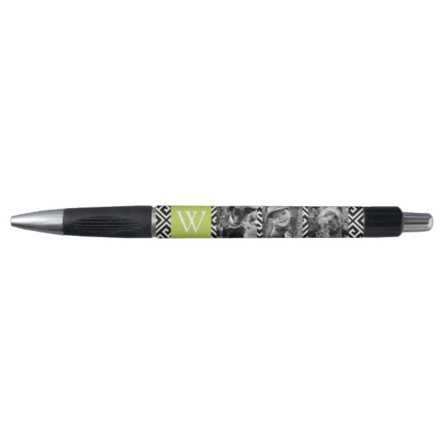 Lime Green Greek Key Photo Collage Pen (Front)