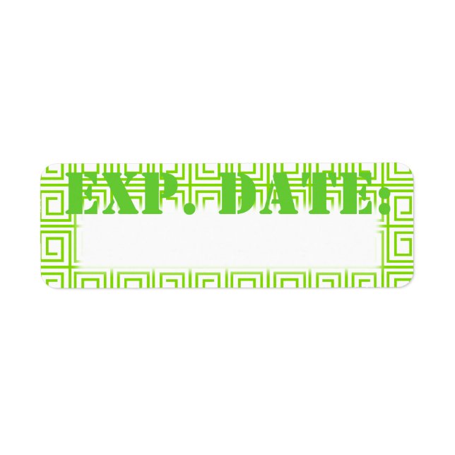 Lime Green Greek Plaid Expiration Date Labels (Front)