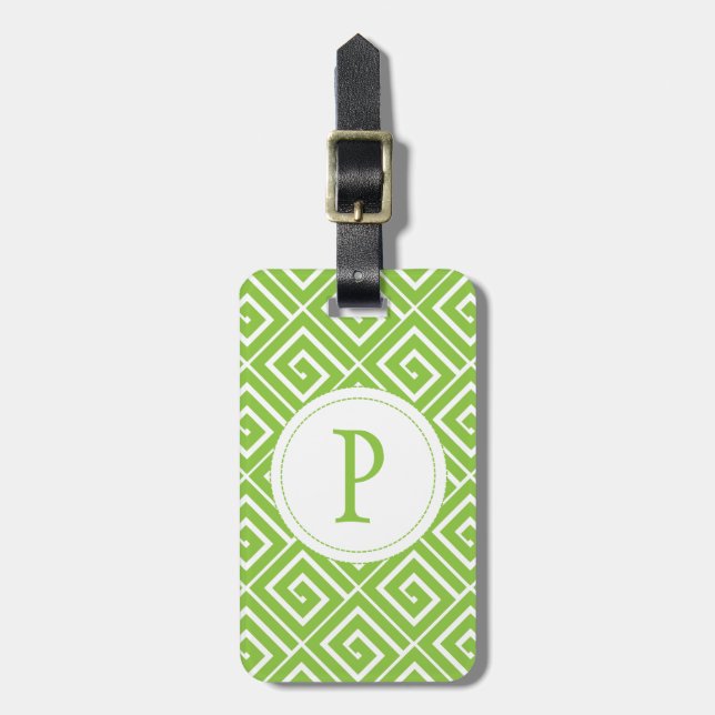Lime Green Greek Spirals Luggage Tag (Front Vertical)