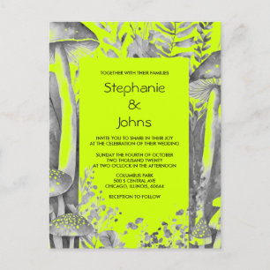 Lime Green Grey Black Woodland Mushroom Wedding Invitation Postcard