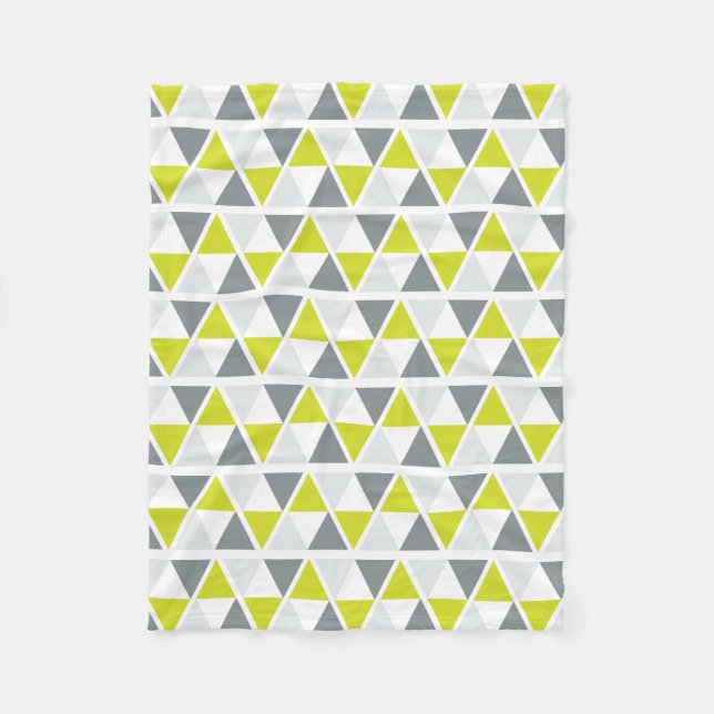 Lime Green Grey Geometric Pattern Fleece Blanket (Front)