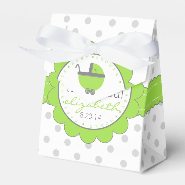 Lime Green & Grey Polka Dots-Baby Shower Favor Boxes (Front Side)